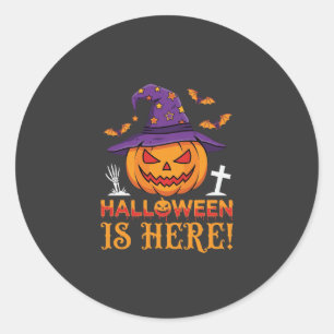 Pegatina Redonda Llega Halloween Bruja Calabaza Vector