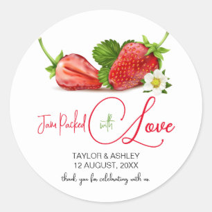 Pegatina Redonda Lleno de Amor Fresa Fruta   Boda