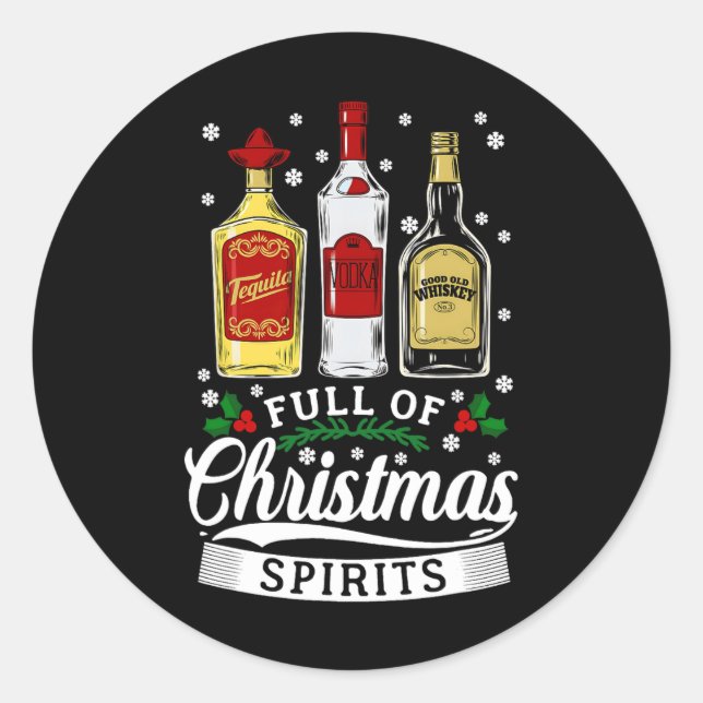 Pegatina Redonda Llenos De Navidades Espíritus Vodka Tequila Whiske (Anverso)