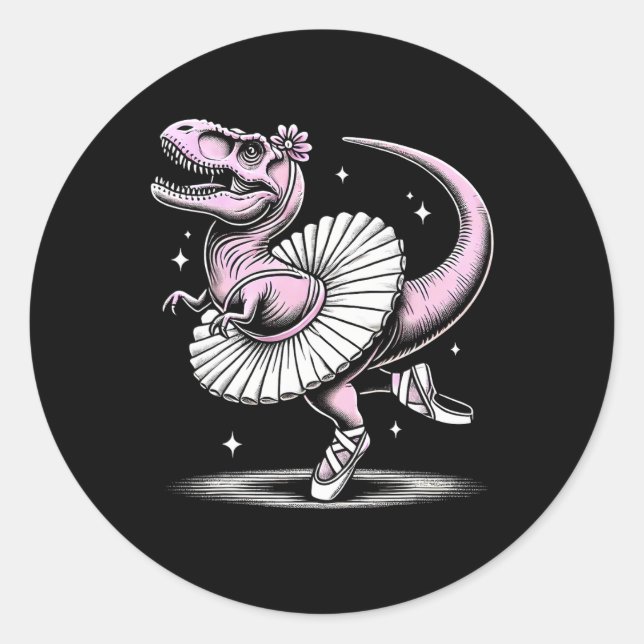 Pegatina Redonda Llet Dancing T-rex In Tutu And Slippers  (Anverso)