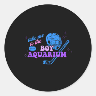 Pegatina Redonda Llévame al acuario de niños divertido hockey