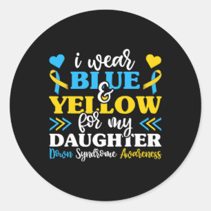 Pegatina Redonda Llevo Amarillo Azul Para Mi Hija Mundo Con Símbolo