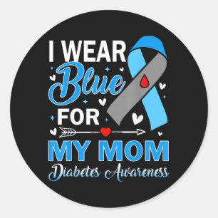 Pegatina Redonda Llevo Azul Por La Conciencia Del Diabetes De Mi Ma