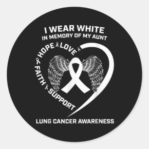 Pegatina Redonda Llevo Blanco En Memoria De Mi Tía Cáncer De Pulmón