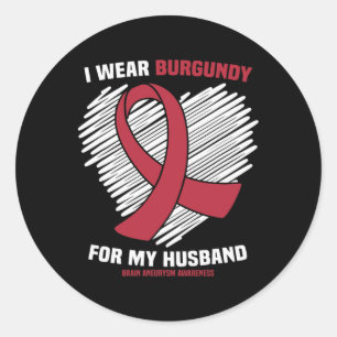 Pegatina Redonda Llevo Burgundy Por Mi Husbynd Aneurisma Cerebral C