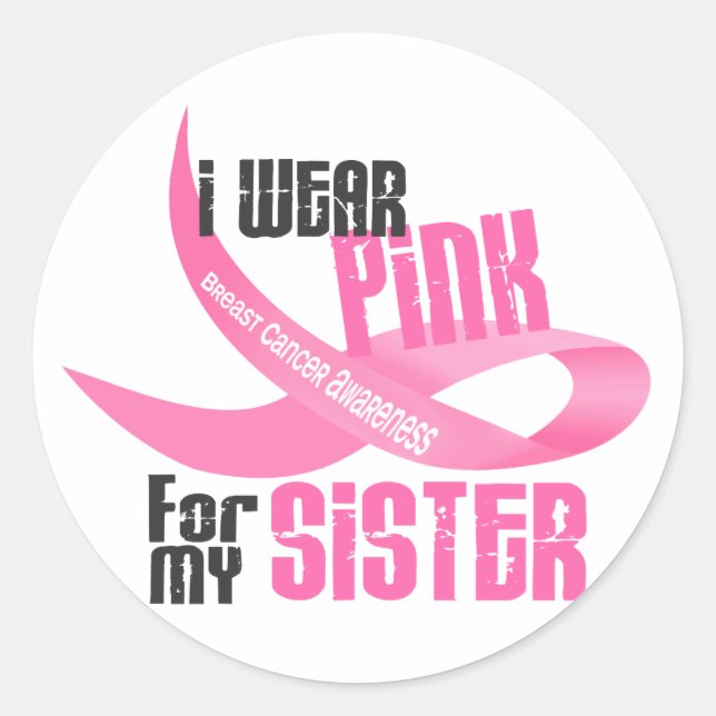 Pegatina Redonda Llevo el rosa para mi hermana 33 (Anverso)