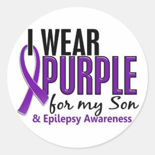 Pegatina Redonda Llevo la púrpura para mi epilepsia del hijo 10