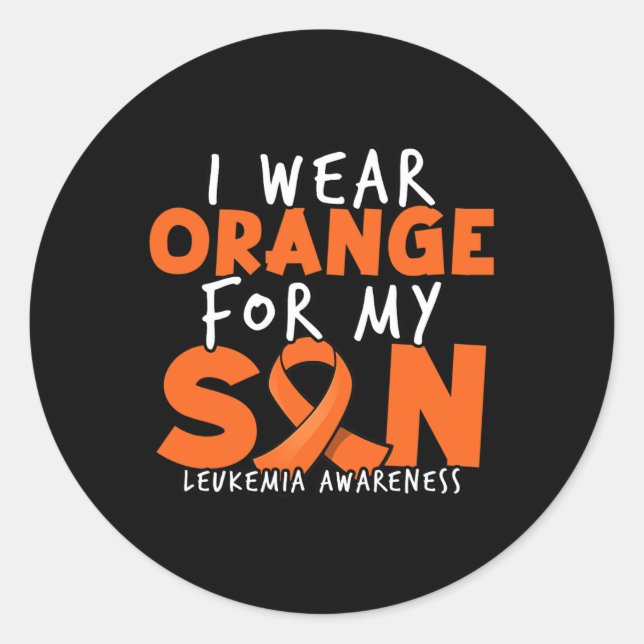Pegatina Redonda Llevo Naranja Para Mi Hijo. Naranja Leucemia Aware (Anverso)