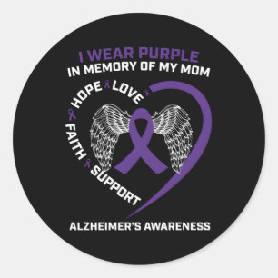 Pegatina Redonda Llevo Púrpura En Memoria De Mi Mamá Alzheimers Con
