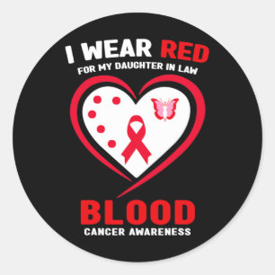 Pegatina Redonda Llevo Rojo Por El Cáncer De Sangre De Mi Nuera