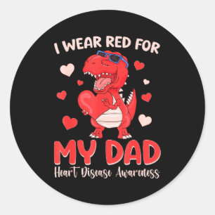Pegatina Redonda Llevo Rojo Por Mi Papá Enfermedad Del Corazón Dino