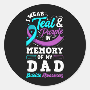 Pegatina Redonda Llevo Turquesa Y Morado En Memoria De Mi Padre