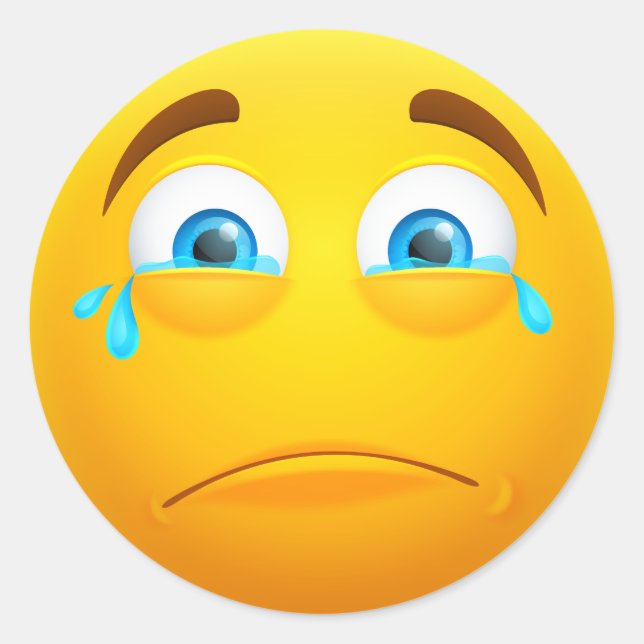 Pegatina Redonda Llorando Emoji amarilla (Anverso)