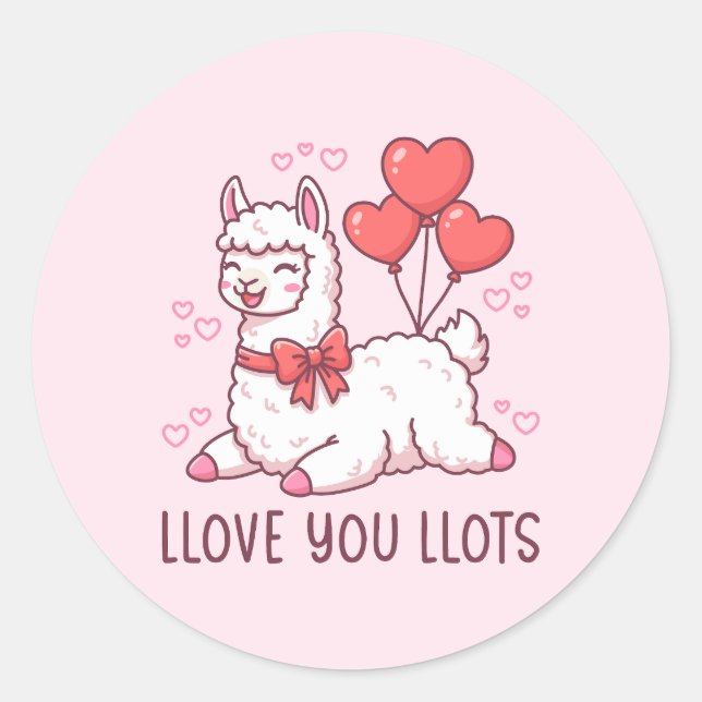 Pegatina Redonda Llove You Llots - Kawaii Llama Valentine (Anverso)