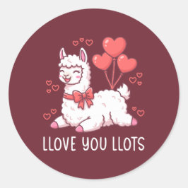 Pegatina Redonda Llove You Llots - Kawaii Llama Valentine