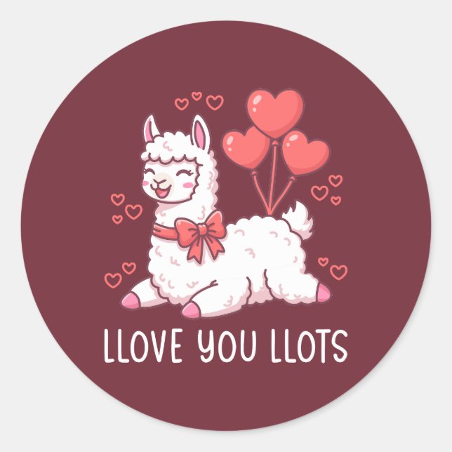 Pegatina Redonda Llove You Llots - Kawaii Llama Valentine (Anverso)
