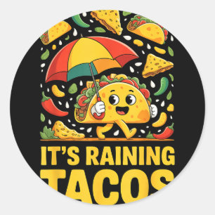 Pegatina Redonda Lloviendo tacos divertido paraguas salsa nachos ch