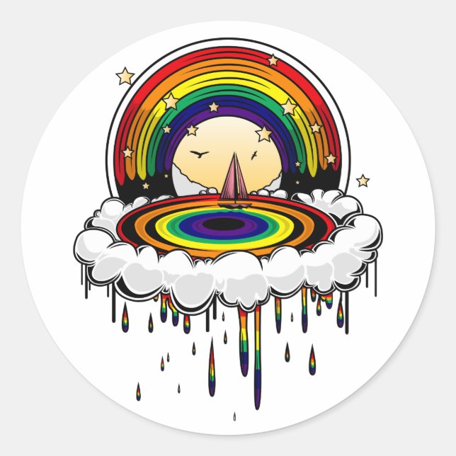 Pegatina Redonda Lluvia arcoiris (Anverso)