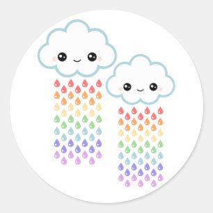 Pegatina Redonda Lluvia arcoiris de Kawaii