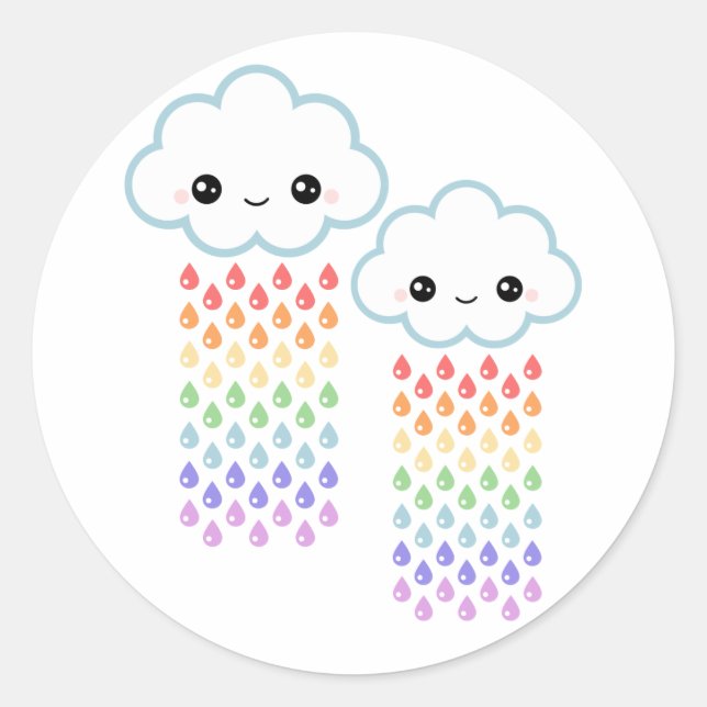 Pegatina Redonda Lluvia arcoiris de Kawaii (Anverso)