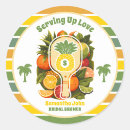 Pegatina Redonda Lluvia Bridal con tema de Piña Tropical Retro para