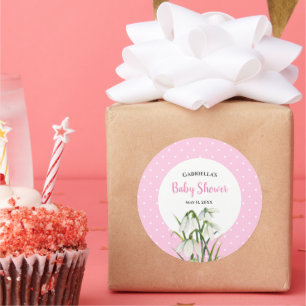 Pegatina Redonda Lluvia De Bebé Gotitas De Nieve Blancas Lunares Ro