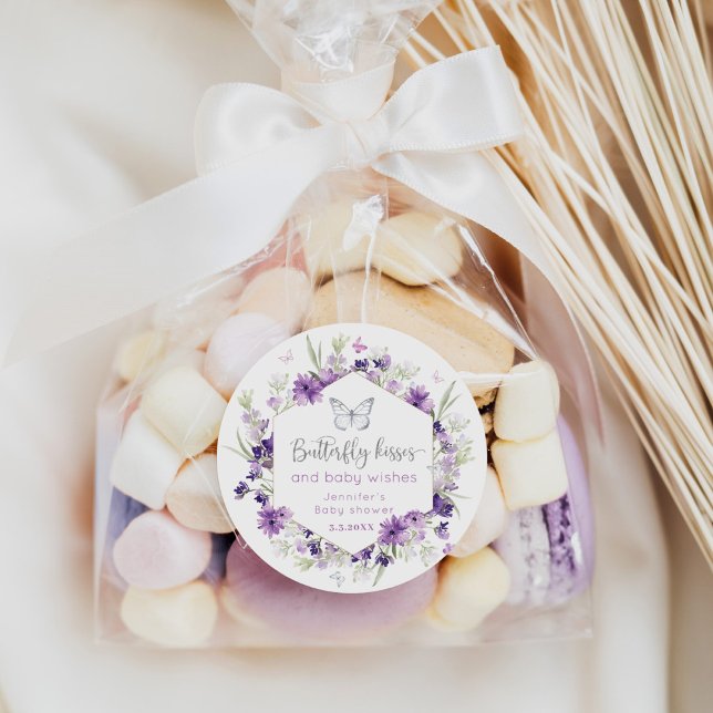 Pegatina Redonda Lluvia de besos de mariposa morada plata baby show (Subido por el creador)