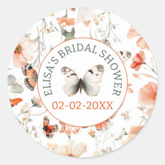 Pegatina Redonda Lluvia de boda acuarela Mariposa Prado PERSONALIZA