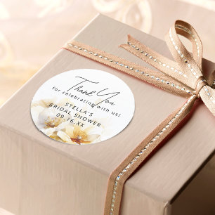 Pegatina Redonda Lluvia de boda Flor de Dios Blanca Acuarela