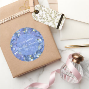 Pegatina Redonda Lluvia de Boda Personalizada Hortensias Azules
