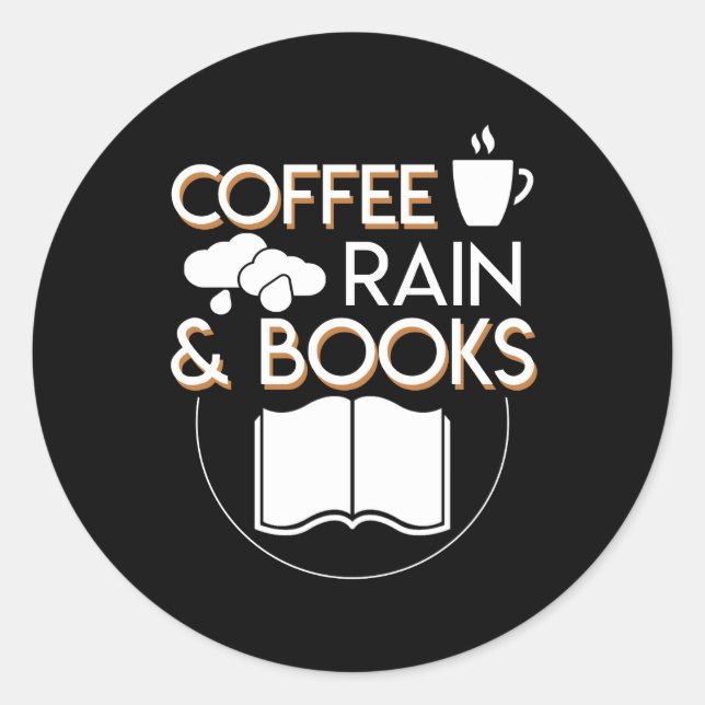 Pegatina Redonda Lluvia De Café Y Libros Divertidos Camisas (Anverso)