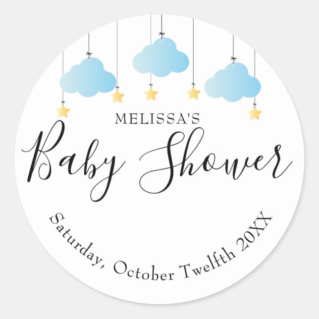 Pegatina Redonda Lluvia de estrellas baby shower niño (Anverso)