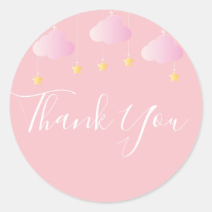 Pegatina Redonda Lluvia de estrellas baby shower rosa