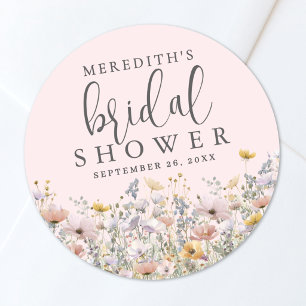 Pegatina Redonda Lluvia de Flores Silvestres Rosa para Bridal Showe