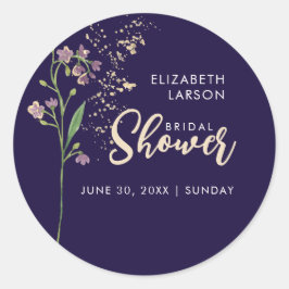 Pegatina Redonda Lluvia de Novia Acuarela Flor Silvestre con Hoja d