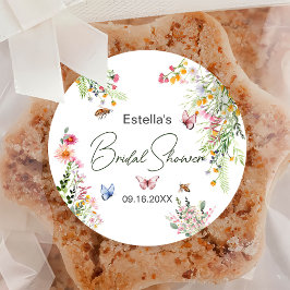 Pegatina Redonda Lluvia de Novia con Flores Silvestres de Primavera