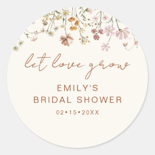 Pegatina Redonda Lluvia de Novia con Flores Silvestres Deja que el 