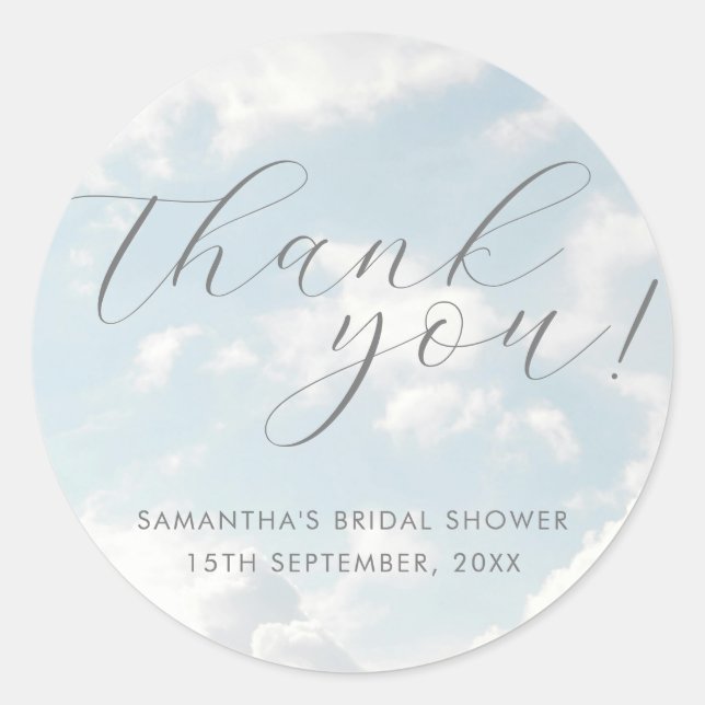 Pegatina Redonda Lluvia de Novia Elegante Azul Celeste Nube Nueve  (Anverso)