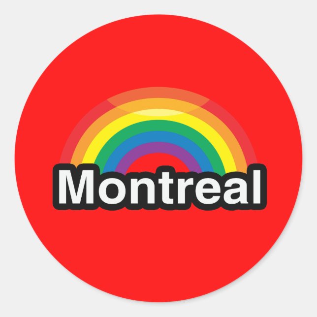 PEGATINA REDONDA LLUVIA DE ORGULLO LGBT MONTREAL (Anverso)