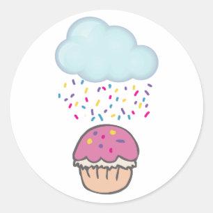 Pegatina Redonda Lluvia de Purpurina en Cupcake