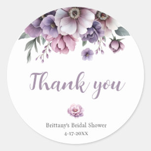 Pegatina Redonda Lluvia de Regalos de Boda Lavanda Acuarela Floral