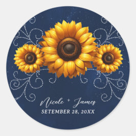 Pegatina Redonda Lluvia de Regalos de Boda Sunflower Sparkle Blue R