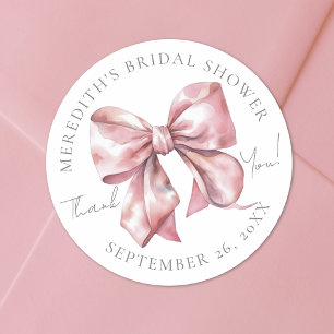 Pegatina Redonda Lluvia de Regalos Nupciales con Lazo Rosa Sonrojad