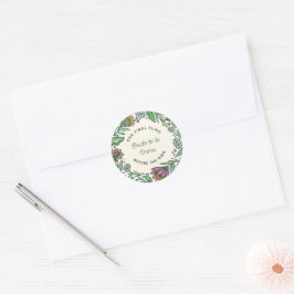 Pegatina Redonda Lluvia de regalos nupciales floral folclórica esca