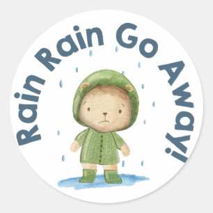 Pegatina Redonda Lluvia Lluvia Lárgate - Oso lindo en día lluvioso