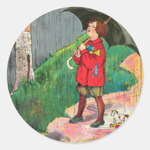 Pegatina Redonda Lluvia, lluvia, váyase - Rima madre de oca