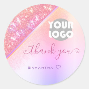 Pegatina Redonda Lluvia Purpurina Arcoiris Rosa Girona