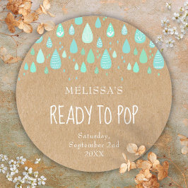 Pegatina Redonda Lluvias verdes rusticas de Kraft preparadas para e