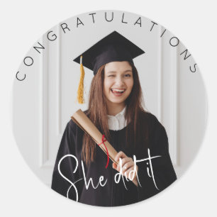 Pegatina Redonda Lo hizo, foto, felicitaciones a la graduada