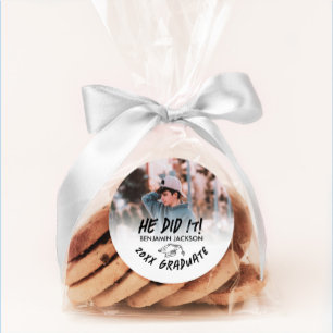 Pegatina Redonda Lo Hizo Graduación De Foto